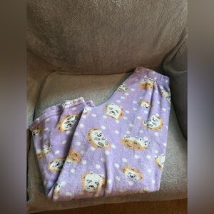 Bobbie Brooks Lavender Plush Pajama Pants with Cute Animal Faces
